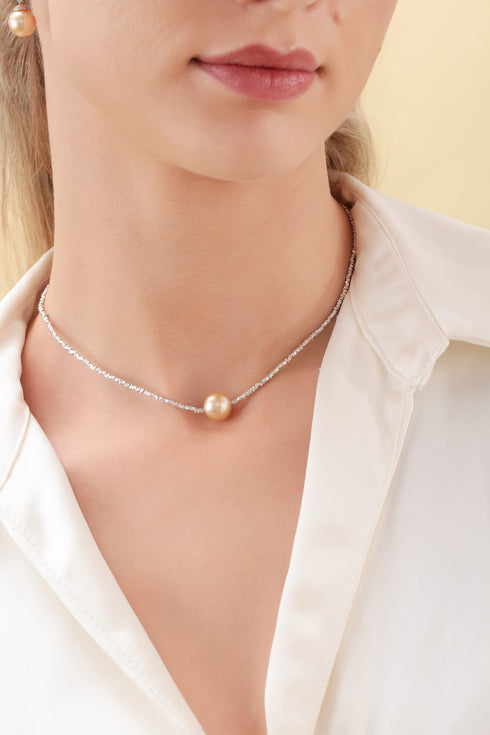 Golden South Sea Pearl Silver Shards Pendant Necklace - House Of Pearls